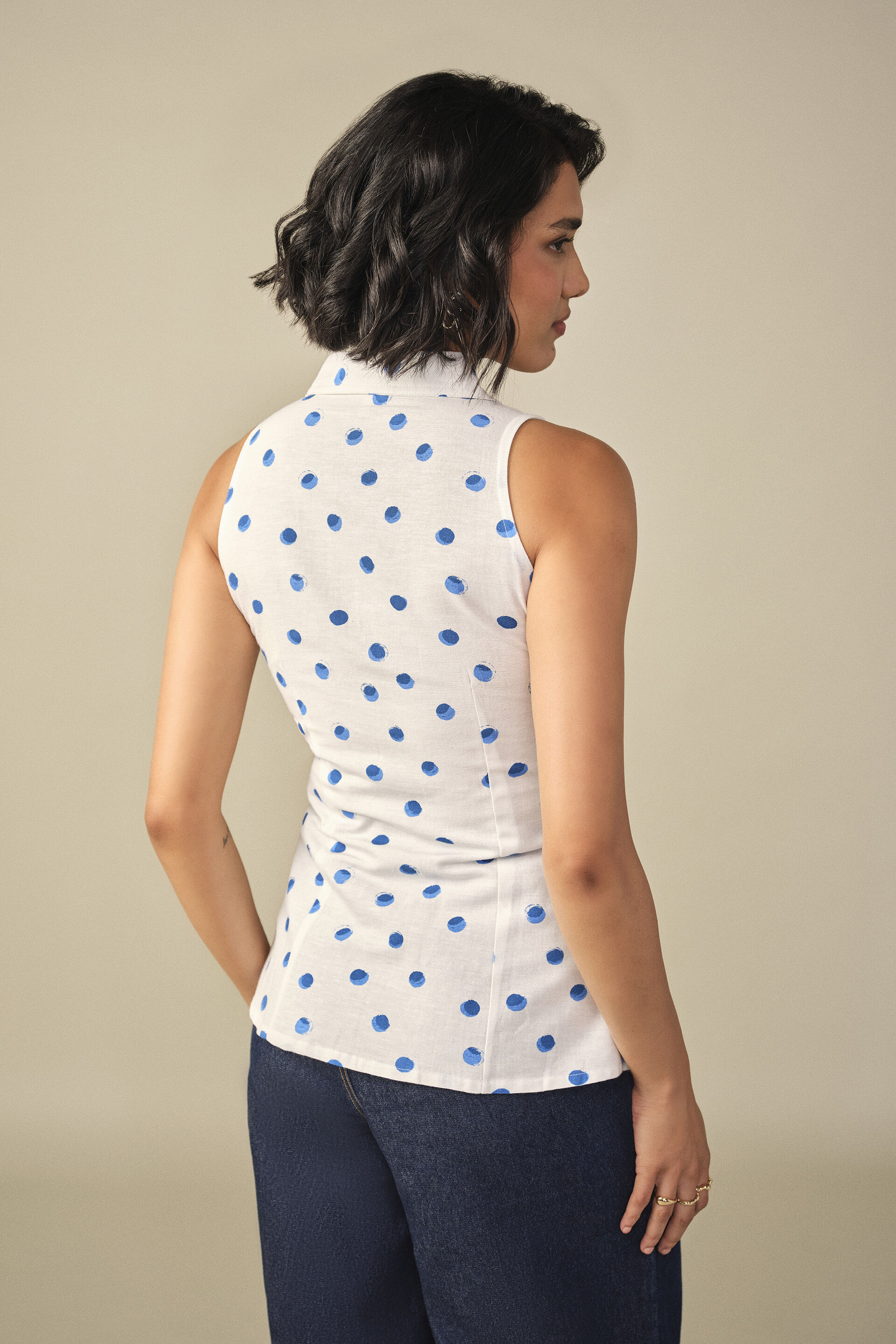 Polka Tapered Top in White, White, image 6